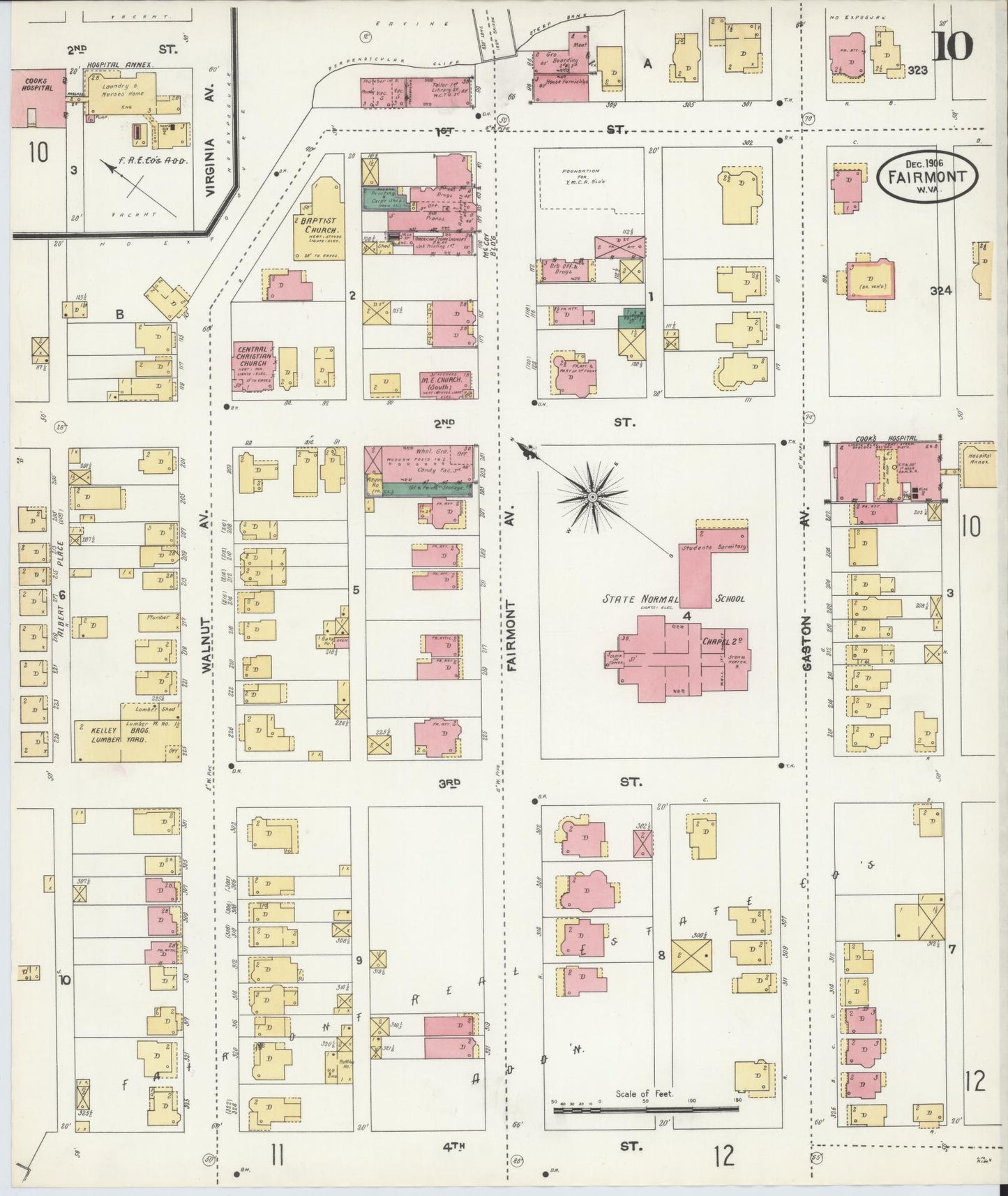 Sanborn Fire Insurance Map from Fairmont, Marion County, West Virginia (1906), Sheet #0010 - Complete Map Set gallery image, historic Sanborn map, vintage wall art, West Virginia West Virginia