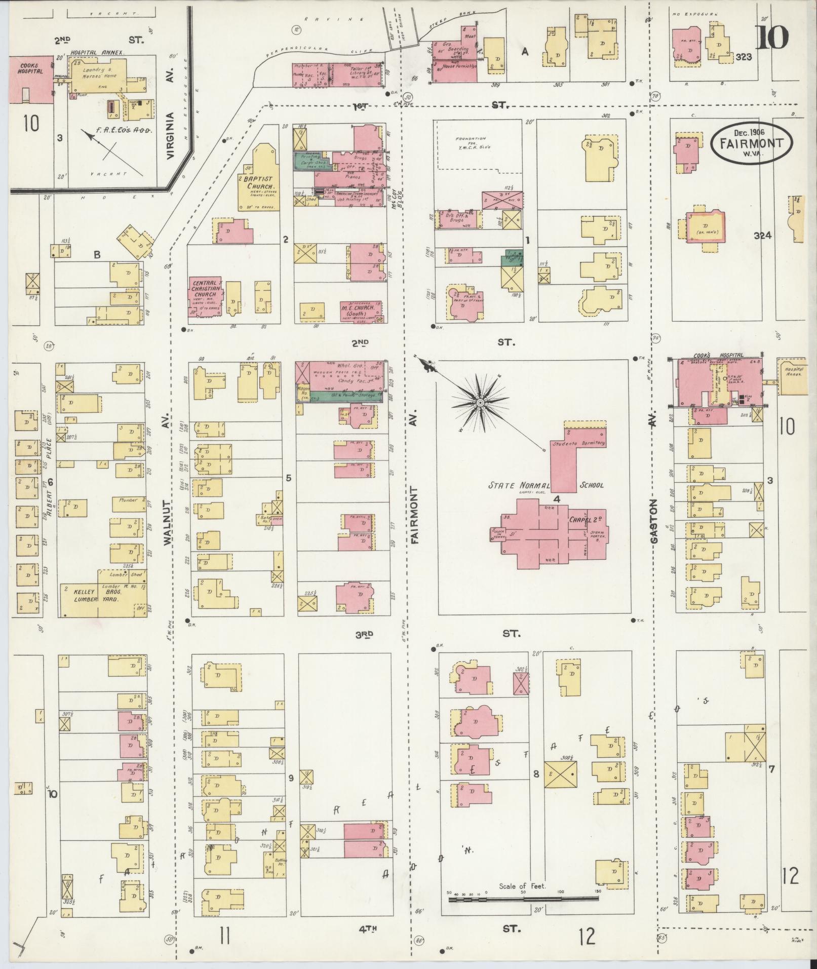 Sanborn Fire Insurance Map from Fairmont, Marion County, West Virginia (1906), Sheet #0010 - Complete Map Set gallery image, historic Sanborn map, vintage wall art, West Virginia West Virginia