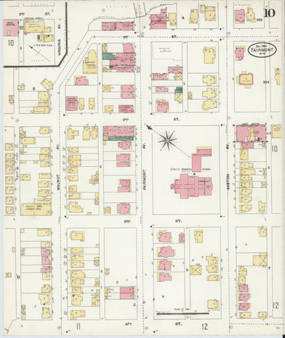 Sanborn Fire Insurance Map from Fairmont, Marion County, West Virginia (1906), Sheet #0010 - Complete Map Set gallery image, historic Sanborn map, vintage wall art, West Virginia West Virginia