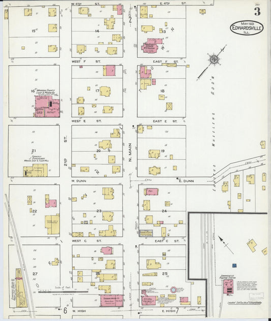 Sanborn Fire Insurance Map from Edwardsville, Madison County, Illinois (1921), Sheet #0003 - Historic Sanborn Fire Insurance Map Print, vintage old map wall art, antique decor, genealogy gift, Illinois Illinois map
