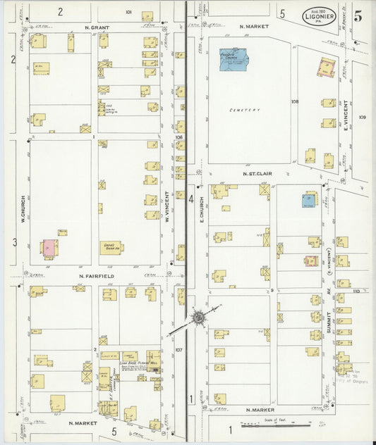 Sanborn Fire Insurance Map from Ligonier, Westmoreland County, Pennsylvania (1910), Sheet #0005 - Historic Sanborn Fire Insurance Map Print, vintage old map wall art, antique decor, genealogy gift, Pennsylvania Pennsylvania map