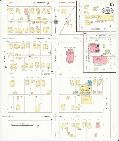 Sanborn Fire Insurance Map from Parsons, Labette County, Kansas (1911), Sheet #0015 - Complete Map Set gallery image, historic Sanborn map, vintage wall art, Kansas Kansas