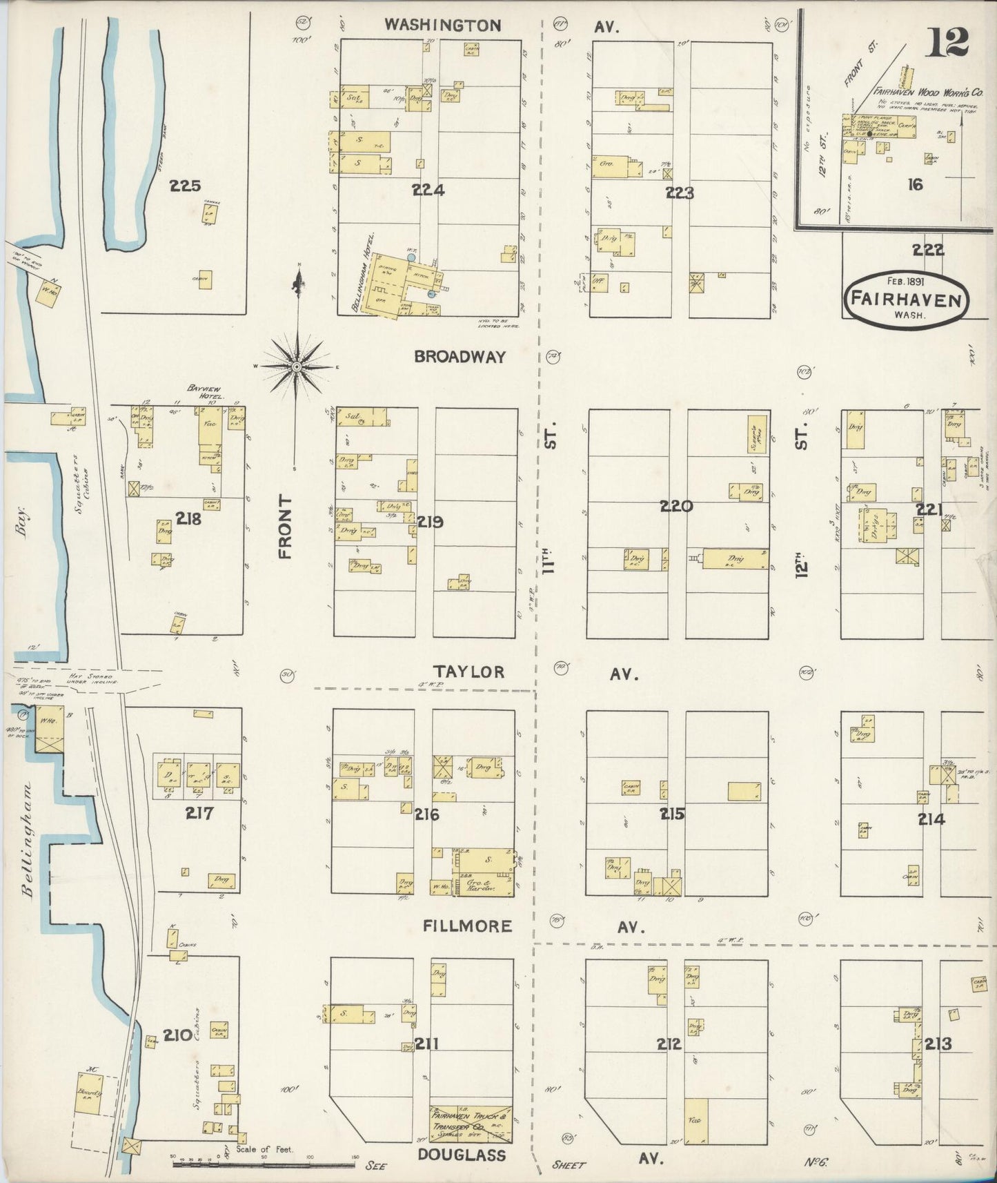 Sanborn Fire Insurance Map from Fairhaven [see also Bellingham and Sehome], Whatcom County, Washington (1891), Sheet #0012 - Complete Map Set gallery image, historic Sanborn map, vintage wall art, Washington Washington