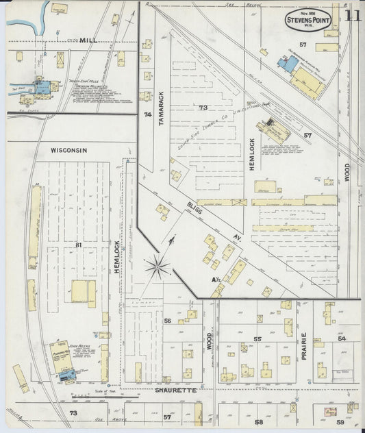 Sanborn Fire Insurance Map from Stevens Point, Portage County, Wisconsin (1891), Sheet #0011 - Historic Sanborn Fire Insurance Map Print, vintage old map wall art, antique decor, genealogy gift, Wisconsin Wisconsin map