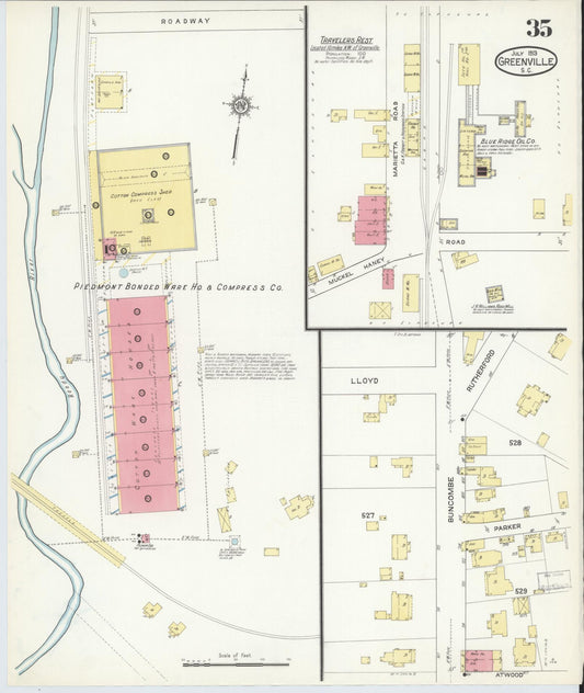 Sanborn Fire Insurance Map from Greenville, Greenville County, South Carolina (1913), Sheet #0035 - Historic Sanborn Fire Insurance Map Print, vintage old map wall art, antique decor, genealogy gift, South Carolina South Carolina map