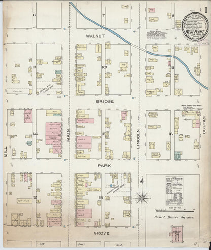 Sanborn Fire Insurance Map from West Point, Cuming County, Nebraska (1886), Sheet #0001 - Complete Map Set gallery image, historic Sanborn map, vintage wall art, Nebraska Nebraska