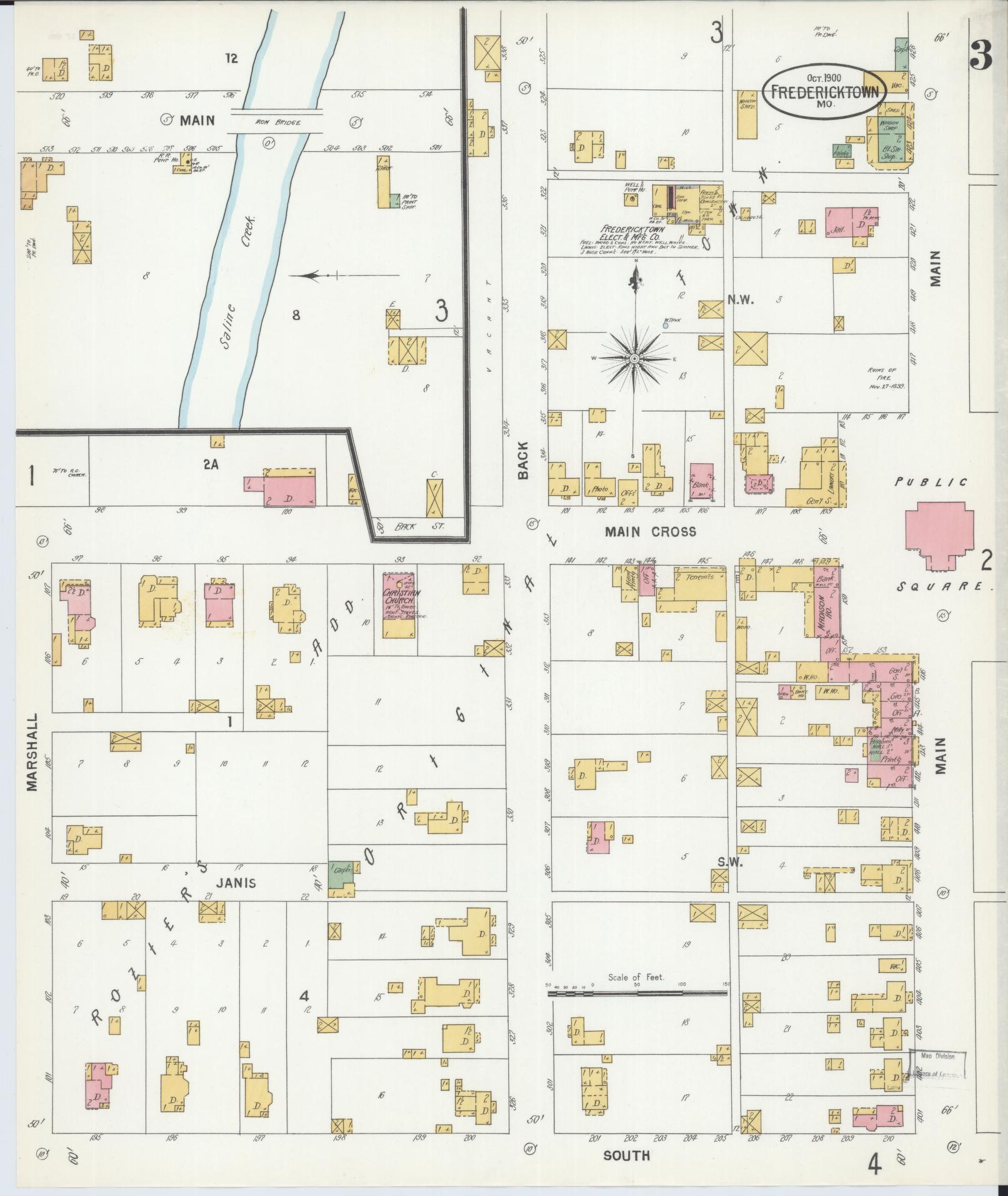 Sanborn Fire Insurance Map from Fredericktown, Madison County, Missouri (1900), Sheet #0003 - Historic Sanborn Fire Insurance Map Print, vintage old map wall art, antique decor, genealogy gift, Missouri Missouri map