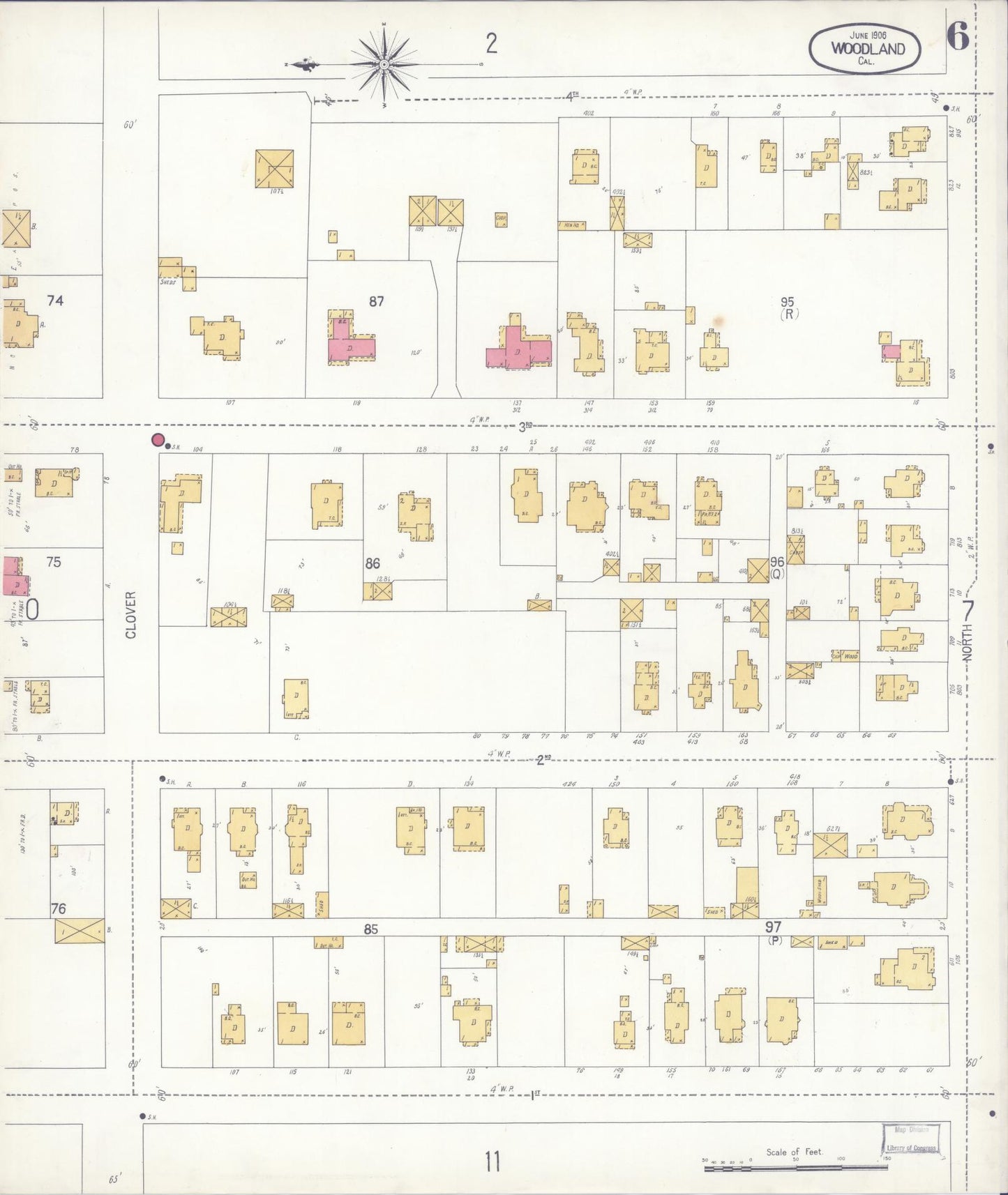 Sanborn Fire Insurance Map from Woodland, Yolo County, California (1906), Sheet #0006 - Complete Map Set gallery image, historic Sanborn map, vintage wall art, California California