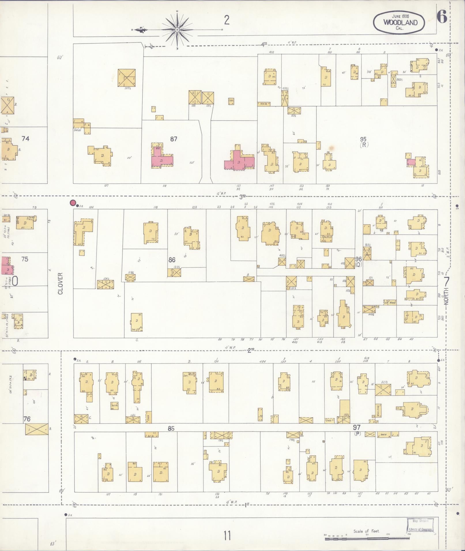 Sanborn Fire Insurance Map from Woodland, Yolo County, California (1906), Sheet #0006 - Complete Map Set gallery image, historic Sanborn map, vintage wall art, California California