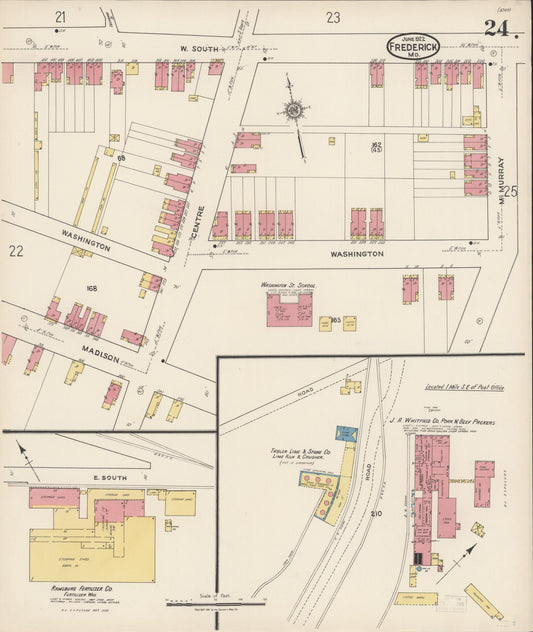 Sanborn Fire Insurance Map from Frederick, Frederick County, Maryland (1922), Sheet #0024 - Historic Sanborn Fire Insurance Map Print, vintage old map wall art