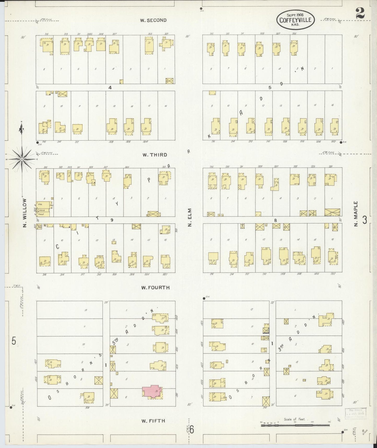Sanborn Fire Insurance Map from Coffeyville, Montgomery County, Kansas (1908), Sheet #0002 - Complete Map Set gallery image, historic Sanborn map, vintage wall art, Kansas Kansas