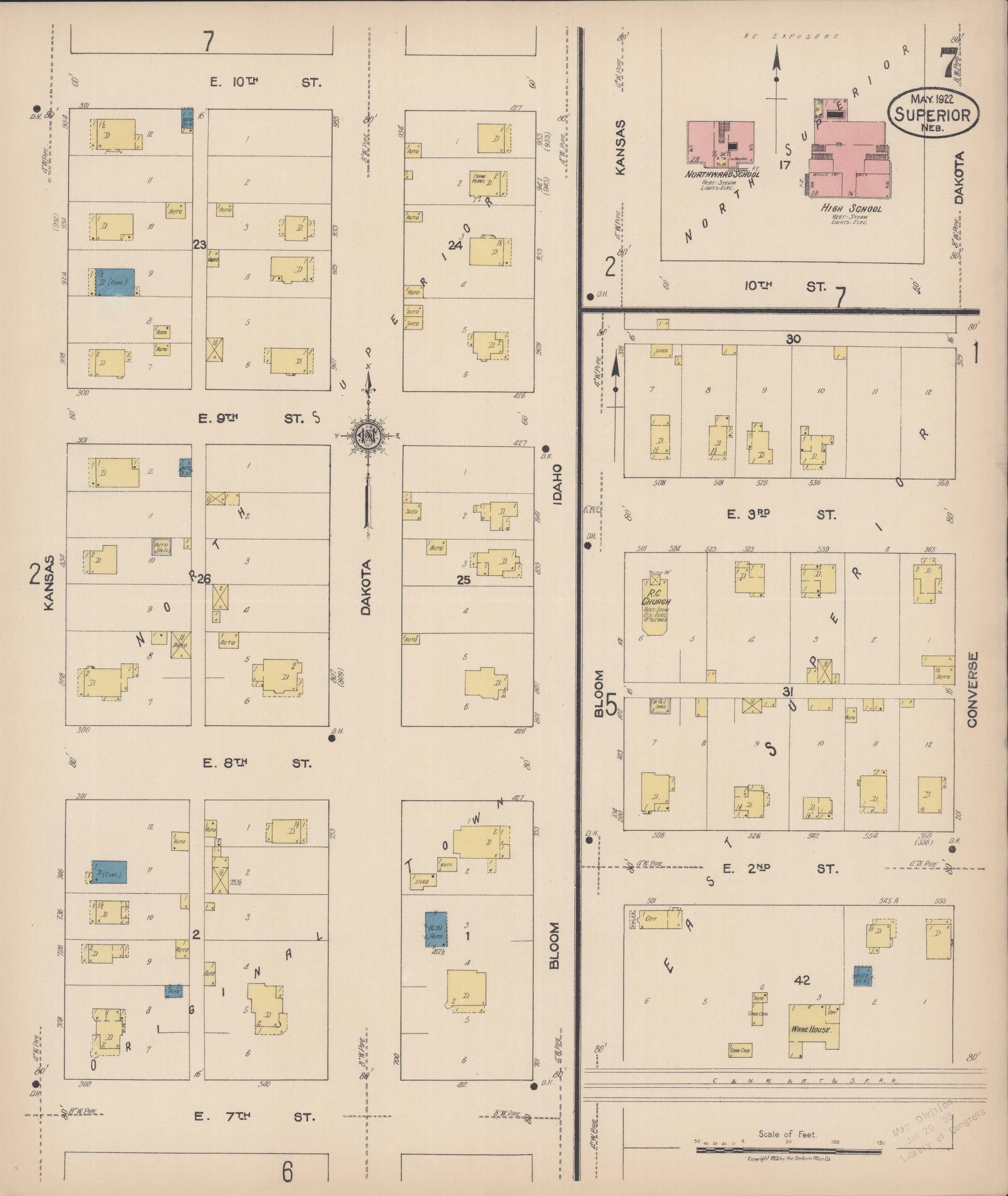 Sanborn Fire Insurance Map from Superior, Nuckolls County, Nebraska (1922), Sheet #0007 - Complete Map Set gallery image, historic Sanborn map, vintage wall art, Nebraska Nebraska