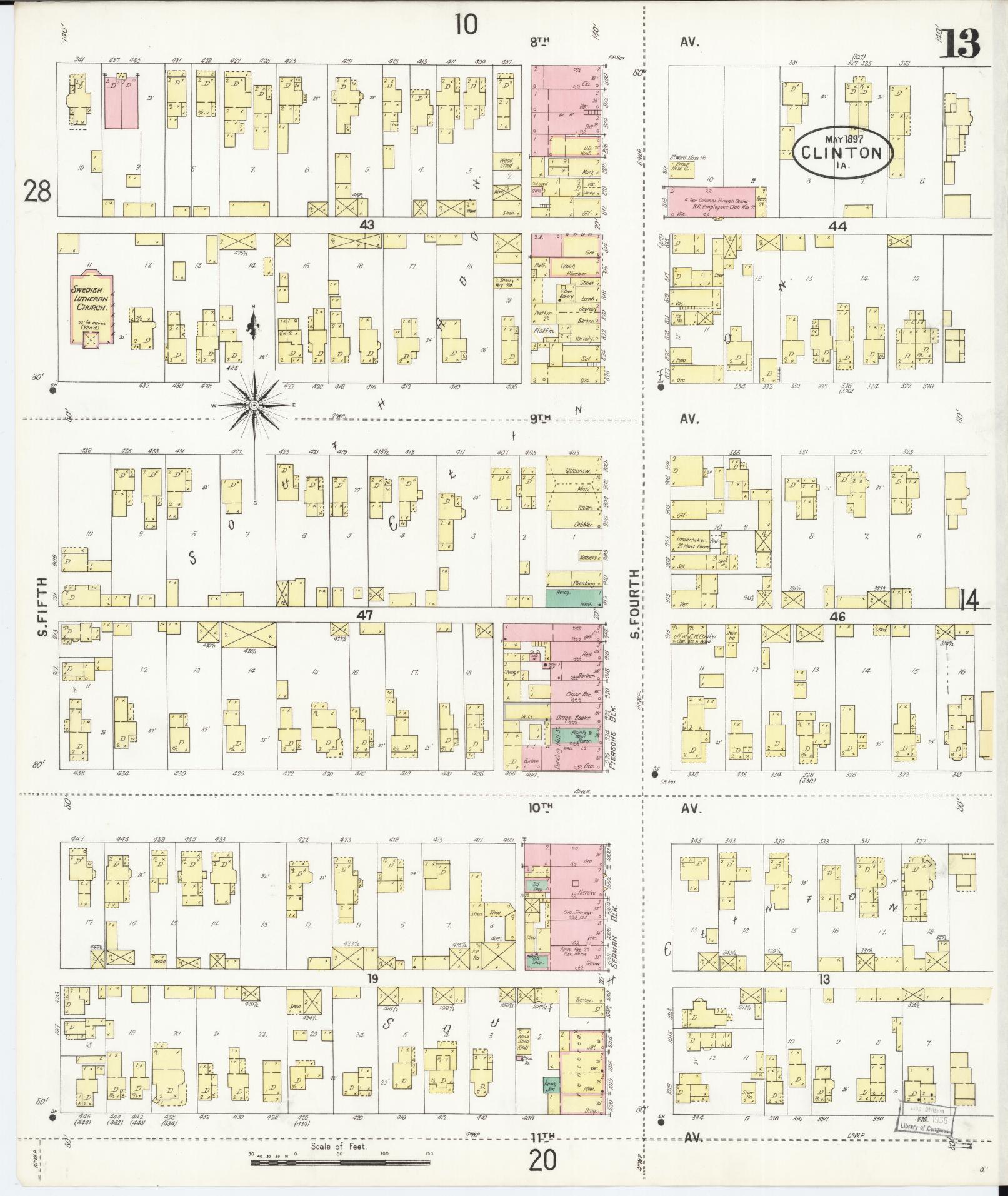 Sanborn Fire Insurance Map from Clinton, Clinton County, Iowa (1897), Sheet #0013 - Historic Sanborn Fire Insurance Map Print, vintage old map wall art