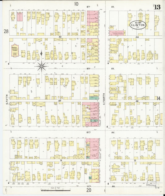 Sanborn Fire Insurance Map from Clinton, Clinton County, Iowa (1897), Sheet #0013 - Historic Sanborn Fire Insurance Map Print, vintage old map wall art