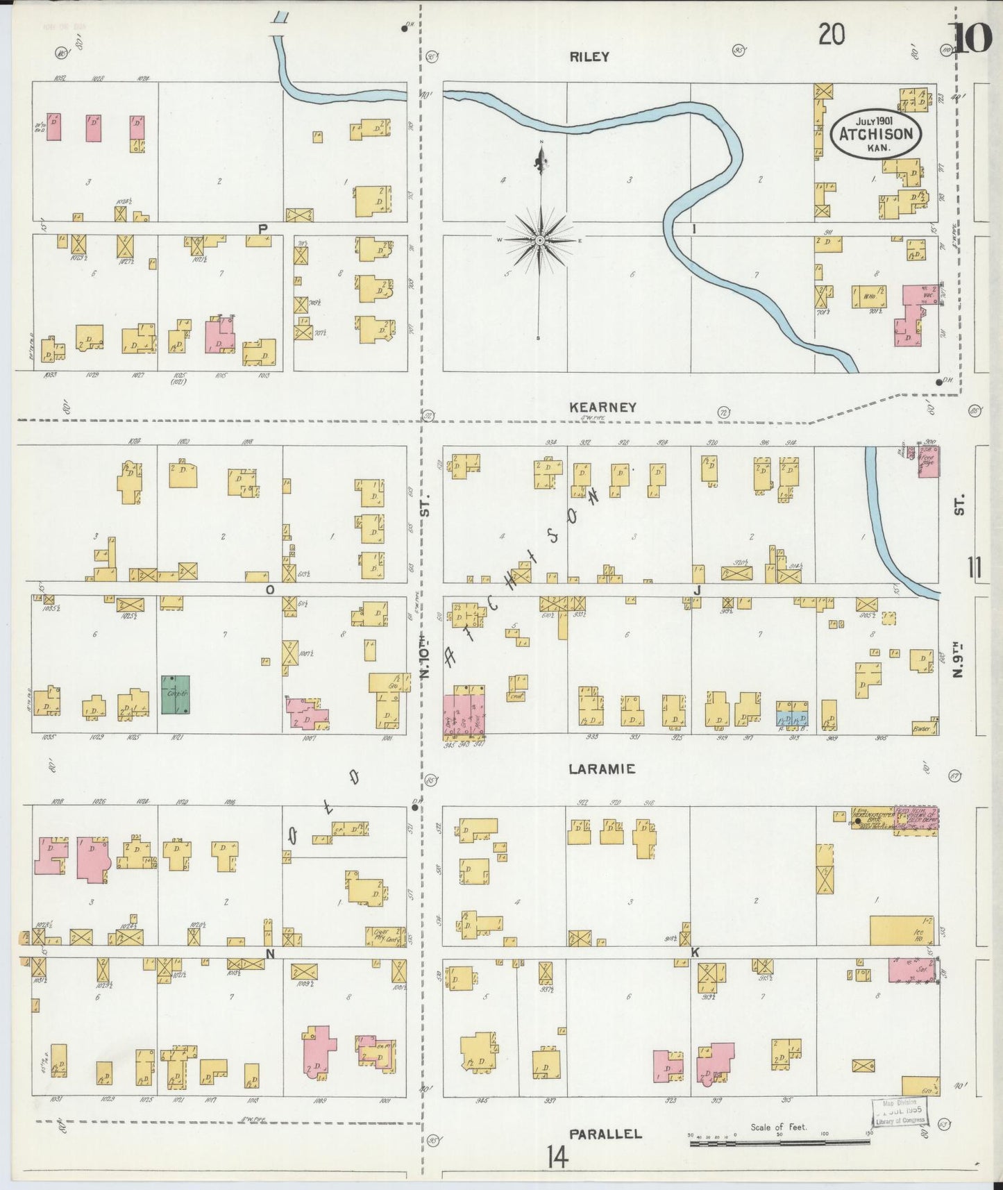 Sanborn Fire Insurance Map from Atchison, Atchison County, Kansas (1901), Sheet #0010 - Complete Map Set gallery image, historic Sanborn map, vintage wall art, Kansas Kansas
