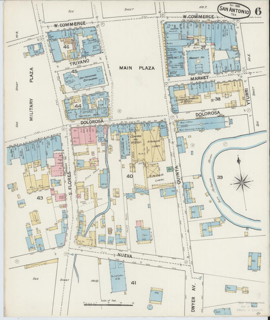 Sanborn Fire Insurance Map from San Antonio, Bexar County, Texas (1888), Sheet #0006 - Historic Sanborn Fire Insurance Map Print, vintage old map wall art, antique decor, genealogy gift, Texas Texas map