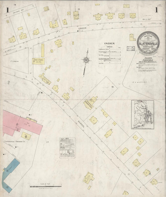 Sanborn Fire Insurance Map from Slatersville, Providence County, Rhode Island (1928), Sheet #0001 - Complete Map Set gallery image, historic Sanborn map, vintage wall art, Rhode Island Rhode Island