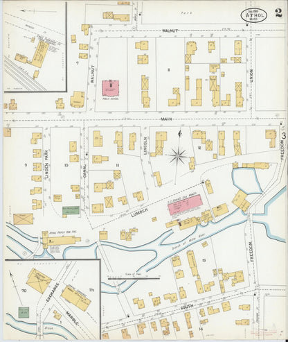 Sanborn Fire Insurance Map from Athol, Worcester County, Massachusetts (1900), Sheet #0002 - Historic Sanborn Fire Insurance Map Print, vintage old map wall art, antique decor, genealogy gift, Massachusetts Massachusetts map