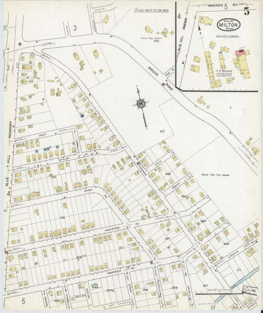 Sanborn Fire Insurance Map from Milton, Norfolk County, Massachusetts (1917), Sheet #0005 - Historic Sanborn Fire Insurance Map Print, vintage old map wall art, antique decor, genealogy gift, Massachusetts Massachusetts map