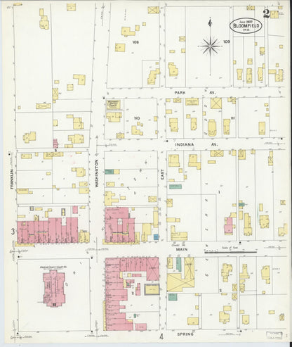 Sanborn Fire Insurance Map from Bloomfield, Greene County, Indiana (1907), Sheet #0002 - Complete Map Set gallery image, historic Sanborn map, vintage wall art, Indiana Indiana
