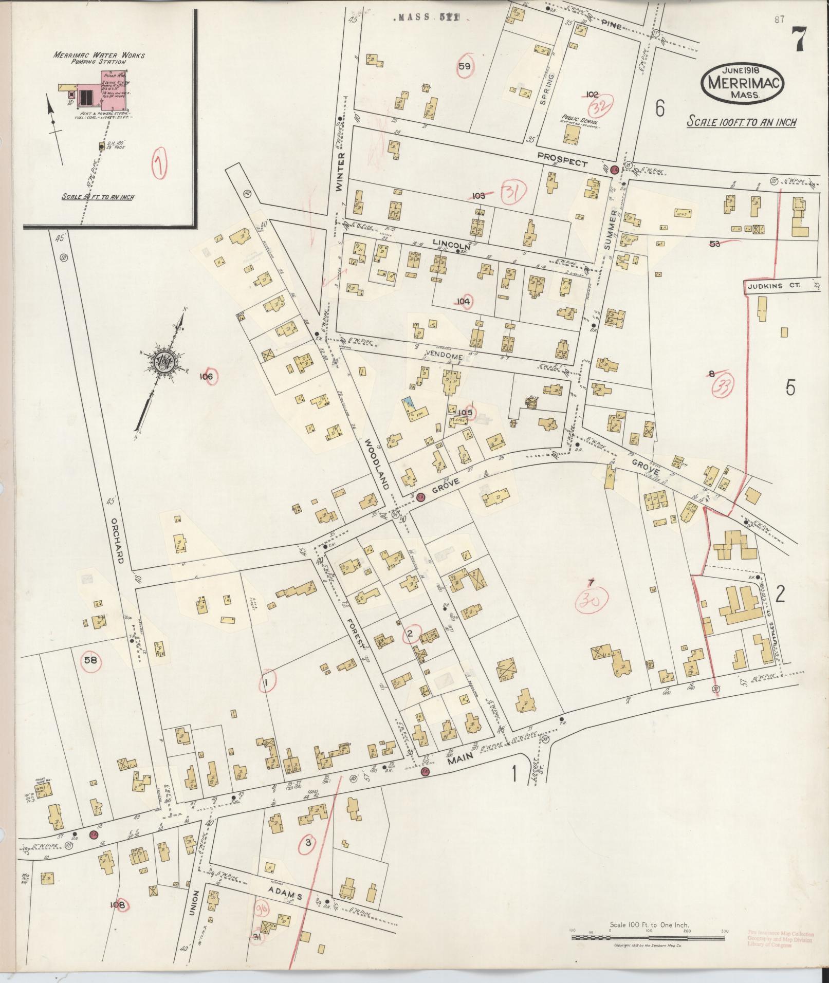 Sanborn Fire Insurance Map from Merrimac, Essex County, Massachusetts (1934), Sheet #0007 - Complete Map Set gallery image, historic Sanborn map, vintage wall art, Massachusetts Massachusetts