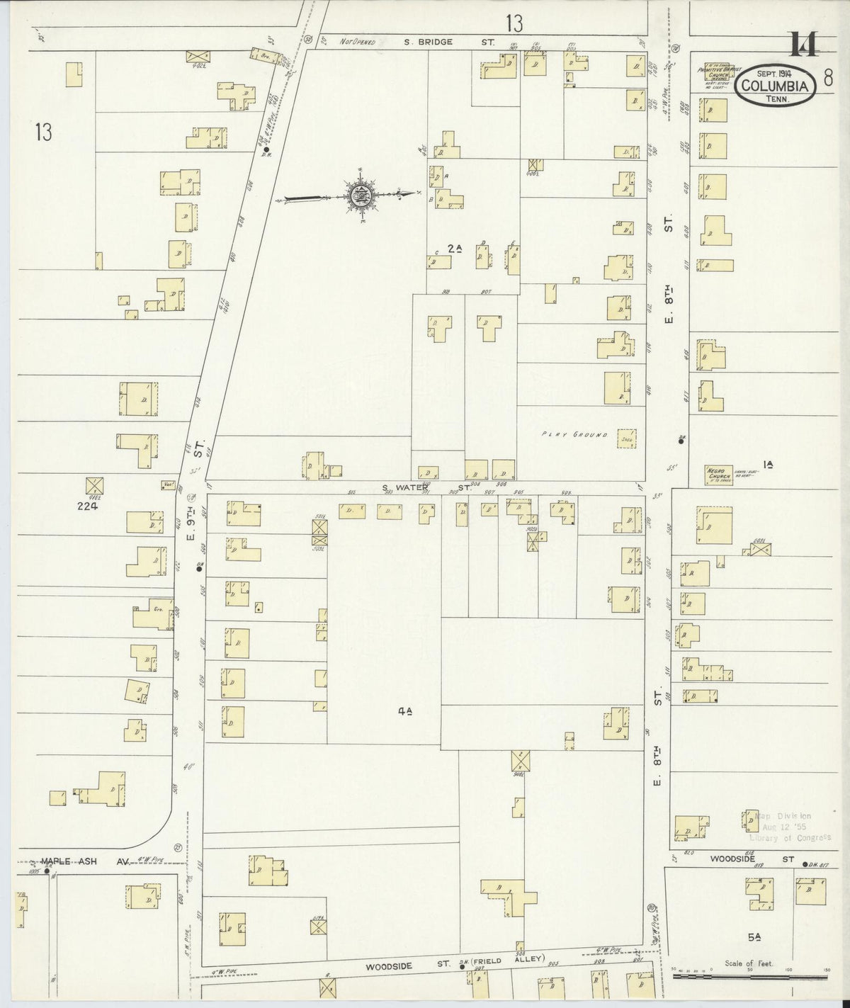 Sanborn Fire Insurance Map from Columbia, Maury County, Tennessee (1914), Sheet #0014 - Complete Map Set gallery image, historic Sanborn map, vintage wall art, Tennessee Tennessee