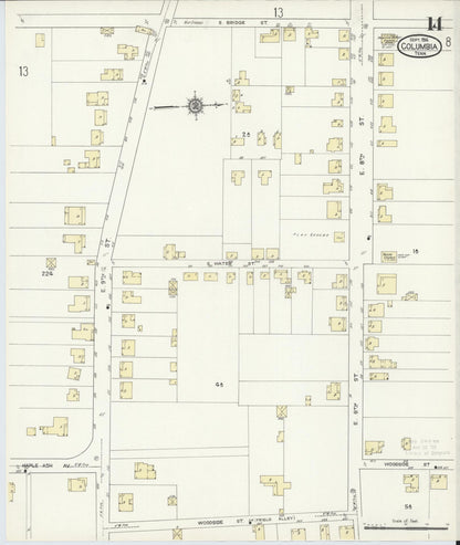 Sanborn Fire Insurance Map from Columbia, Maury County, Tennessee (1914), Sheet #0014 - Complete Map Set gallery image, historic Sanborn map, vintage wall art, Tennessee Tennessee
