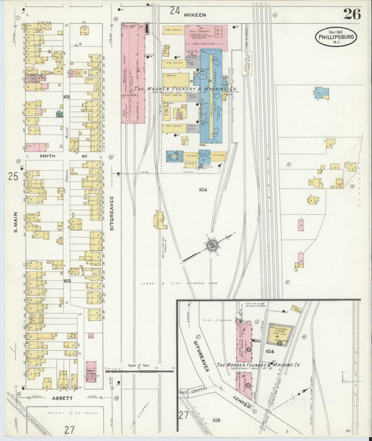 Sanborn Fire Insurance Map from Phillipsburg, Warren County, New Jersey (1910), Sheet #0026 - Historic Sanborn Fire Insurance Map Print, vintage old map wall art, antique decor, genealogy gift, New Jersey New Jersey map