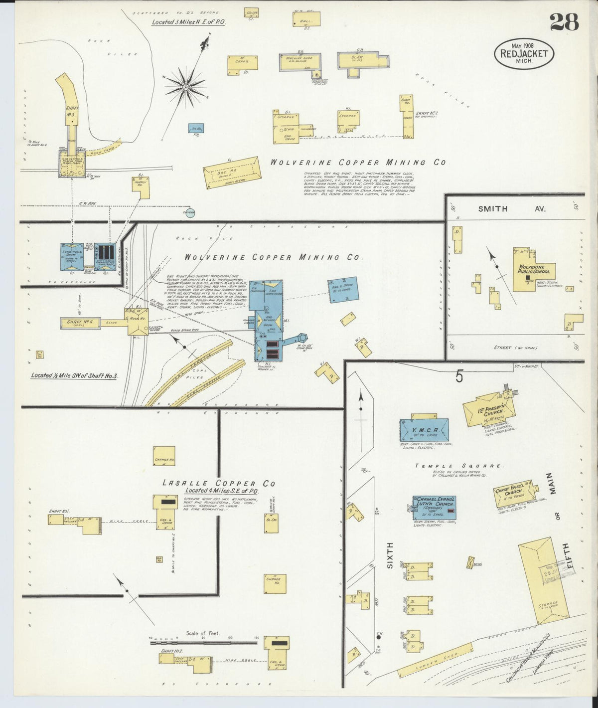 Sanborn Fire Insurance Map from Red Jacket, Houghton County, Michigan (1908), Sheet #0028 - Historic Sanborn Fire Insurance Map Print, vintage old map wall art, antique decor, genealogy gift, Michigan Michigan map