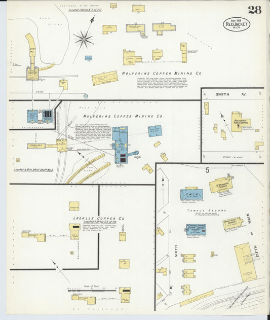 Sanborn Fire Insurance Map from Red Jacket, Houghton County, Michigan (1908), Sheet #0028 - Historic Sanborn Fire Insurance Map Print, vintage old map wall art, antique decor, genealogy gift, Michigan Michigan map