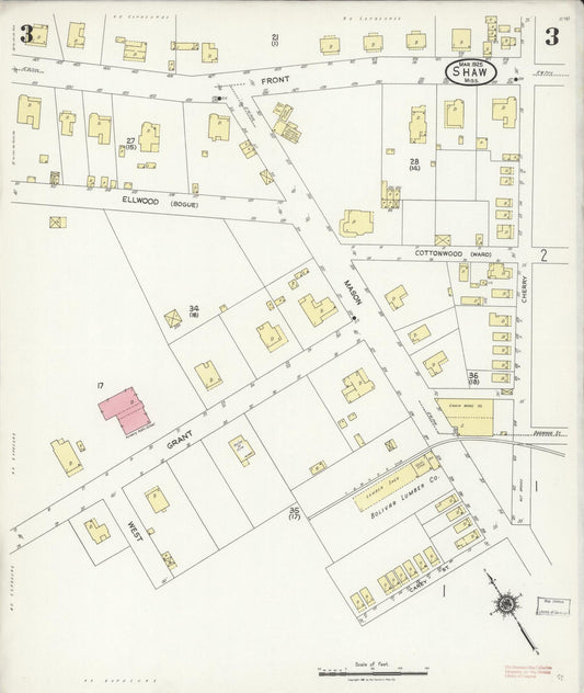 Sanborn Fire Insurance Map from Shaw, Bolivar County, Mississippi (1925), Sheet #0003 - Historic Sanborn Fire Insurance Map Print, vintage old map wall art, antique decor, genealogy gift, Mississippi Mississippi map