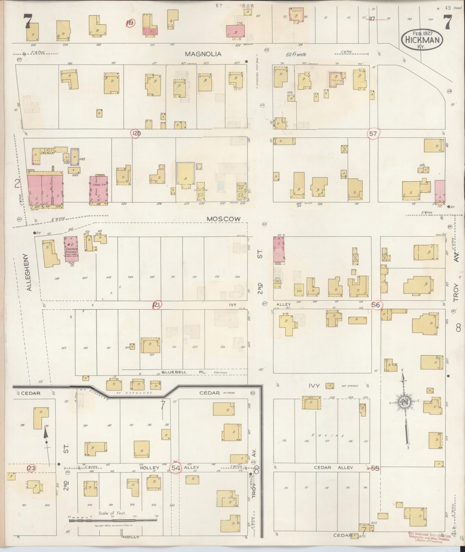 Sanborn Fire Insurance Map from Hickman, Fulton County, Kentucky (1938), Sheet #0007 - Complete Map Set gallery image, historic Sanborn map, vintage wall art, Kentucky Kentucky