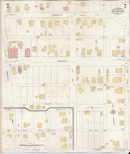 Sanborn Fire Insurance Map from Hickman, Fulton County, Kentucky (1938), Sheet #0007 - Complete Map Set gallery image, historic Sanborn map, vintage wall art, Kentucky Kentucky