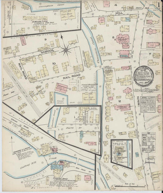Sanborn Fire Insurance Map from Mechanicville, Saratoga County, New York (1884), Sheet #0001 - Complete Map Set gallery image, historic Sanborn map, vintage wall art, New York New York