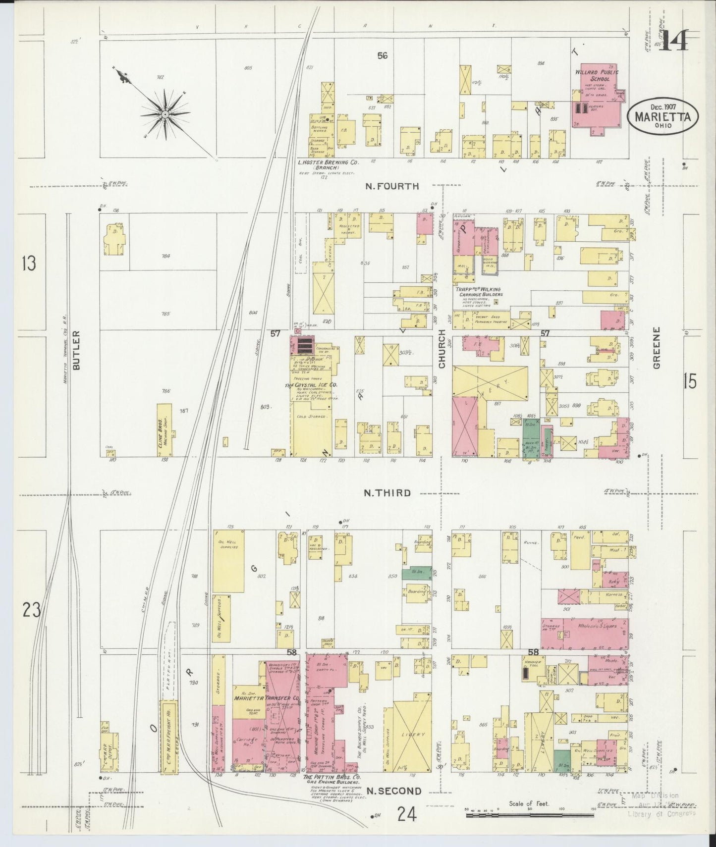 Sanborn Fire Insurance Map from Marietta, Washington County, Ohio (1907), Sheet #0014 - Complete Map Set gallery image, historic Sanborn map, vintage wall art, Ohio Ohio