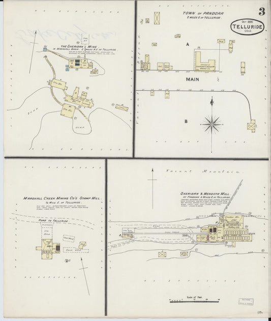 Sanborn Fire Insurance Map from Telluride, San Miguel County, Colorado (1890), Sheet #0003 - Historic Sanborn Fire Insurance Map Print, vintage old map wall art, antique decor, genealogy gift, Colorado Colorado map