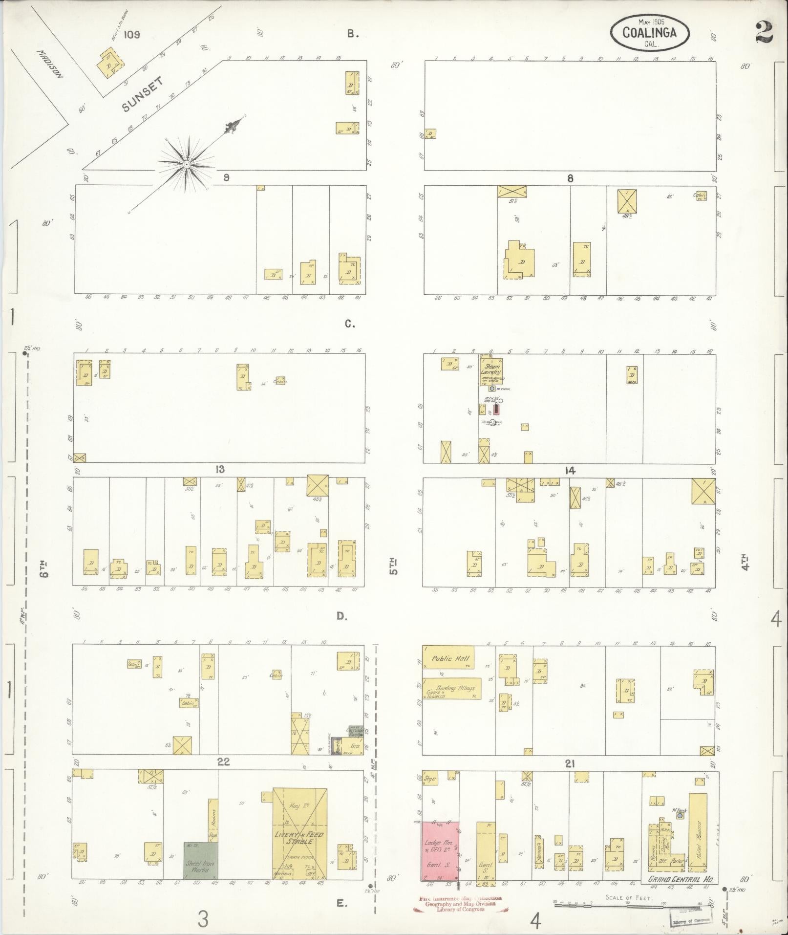 Sanborn Fire Insurance Map from Coalinga, Fresno County, California (1905), Sheet #0002 - Complete Map Set gallery image, historic Sanborn map, vintage wall art, California California