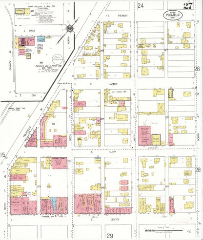 Sanborn Fire Insurance Map from Pocatello, Bannock County, Idaho (1921), Sheet #0027 - Complete Map Set gallery image, historic Sanborn map, vintage wall art, Idaho Idaho