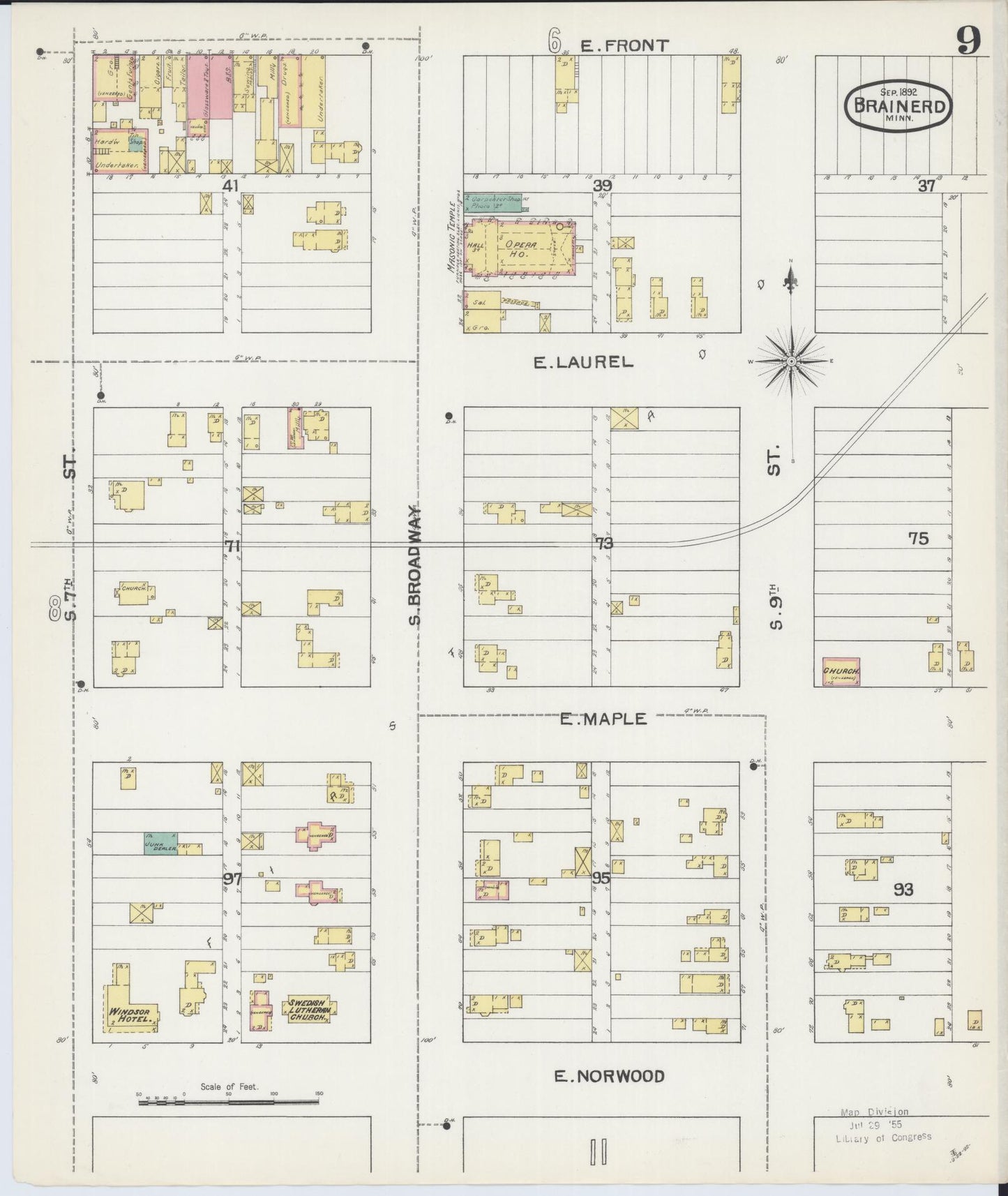Sanborn Fire Insurance Map from Brainerd, Crow Wing County, Minnesota (1892), Sheet #0009 - Historic Sanborn Fire Insurance Map Print, vintage old map wall art, antique decor, genealogy gift, Minnesota Minnesota map