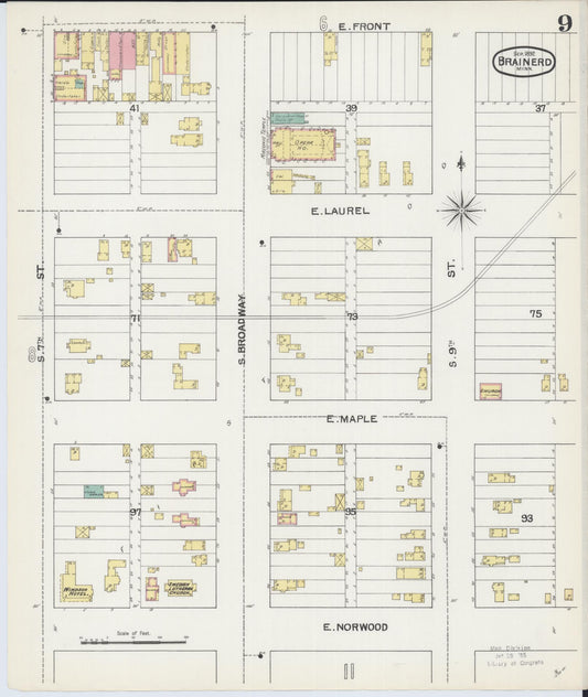 Sanborn Fire Insurance Map from Brainerd, Crow Wing County, Minnesota (1892), Sheet #0009 - Historic Sanborn Fire Insurance Map Print, vintage old map wall art, antique decor, genealogy gift, Minnesota Minnesota map