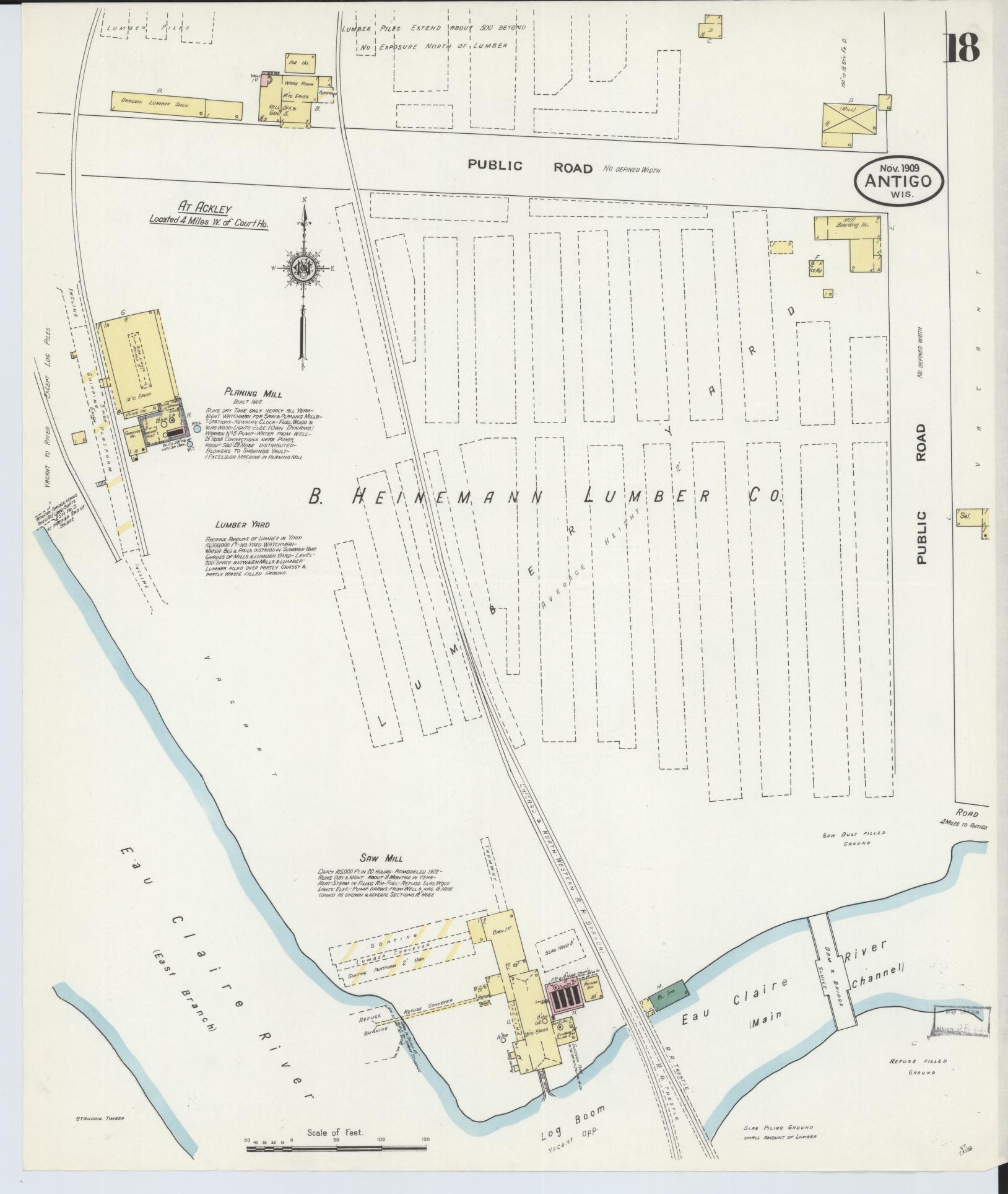 Sanborn Fire Insurance Map from Antigo, Langlade County, Wisconsin (1909), Sheet #0018 - Complete Map Set gallery image, historic Sanborn map, vintage wall art, Wisconsin Wisconsin