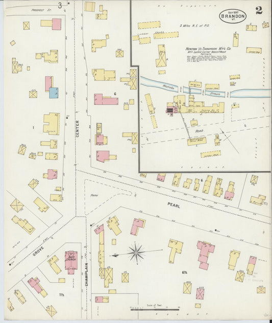 Sanborn Fire Insurance Map from Brandon, Rutland County, Vermont (1897), Sheet #0002 - Historic Sanborn Fire Insurance Map Print, vintage old map wall art, antique decor, genealogy gift, Vermont Vermont map