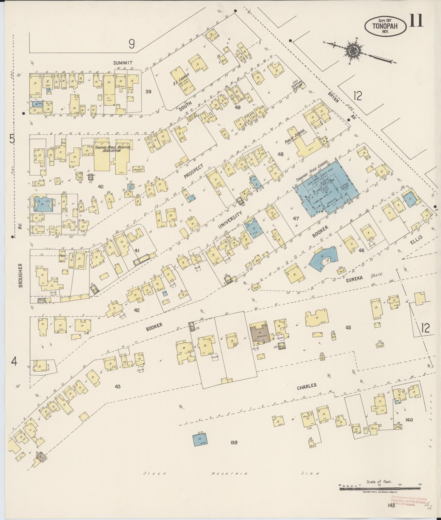 Sanborn Fire Insurance Map from Tonopah, Nye County, Nevada (1917), Sheet #0011 - Historic Sanborn Fire Insurance Map Print, vintage old map wall art, antique decor, genealogy gift, Nevada Nevada map