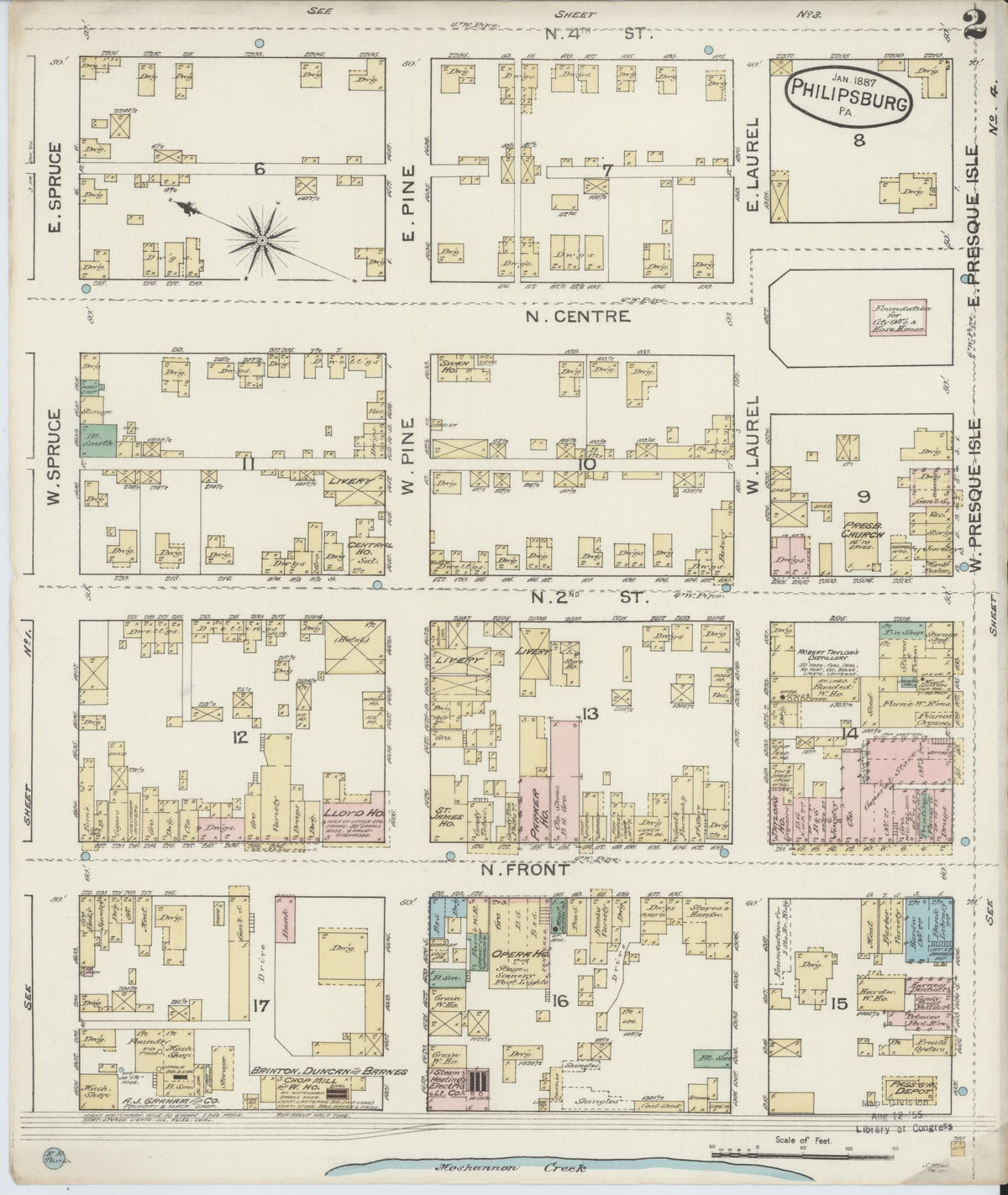 Sanborn Fire Insurance Map from Philipsburg, Centre County, Pennsylvania (1887), Sheet #0002 - Historic Sanborn Fire Insurance Map Print, vintage old map wall art, antique decor, genealogy gift, Pennsylvania Pennsylvania map