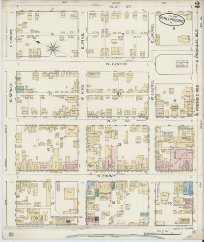 Sanborn Fire Insurance Map from Philipsburg, Centre County, Pennsylvania (1887), Sheet #0002 - Historic Sanborn Fire Insurance Map Print, vintage old map wall art, antique decor, genealogy gift, Pennsylvania Pennsylvania map