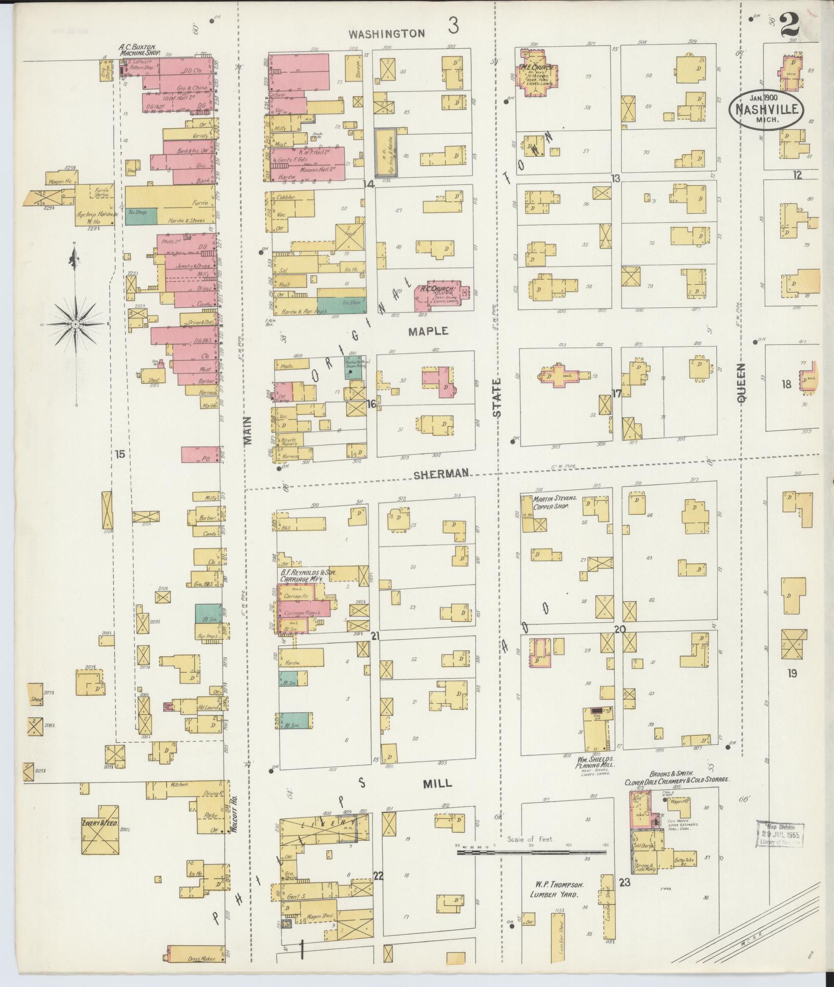 Sanborn Fire Insurance Map from Nashville, Barry County, Michigan (1900), Sheet #0002 - Complete Map Set gallery image, historic Sanborn map, vintage wall art, Michigan Michigan