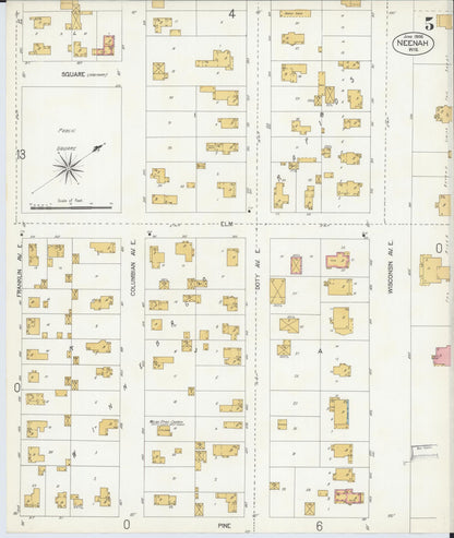 Sanborn Fire Insurance Map from Neenah, Winnebago County, Wisconsin (1906), Sheet #0005 - Historic Sanborn Fire Insurance Map Print, vintage old map wall art, antique decor, genealogy gift, Wisconsin Wisconsin map
