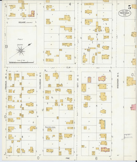 Sanborn Fire Insurance Map from Neenah, Winnebago County, Wisconsin (1906), Sheet #0005 - Historic Sanborn Fire Insurance Map Print, vintage old map wall art, antique decor, genealogy gift, Wisconsin Wisconsin map