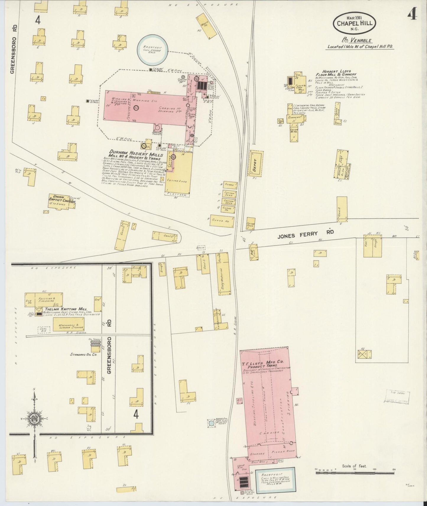 Sanborn Fire Insurance Map from Chapel Hill, Orange County, North Carolina (1911), Sheet #0004 - Historic Sanborn Fire Insurance Map Print, vintage old map wall art, antique decor, genealogy gift, North Carolina North Carolina map