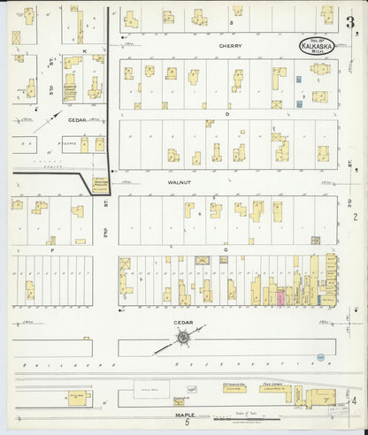 Sanborn Fire Insurance Map from Kalkaska, Kalkaska County, Michigan (1917), Sheet #0003 - Historic Sanborn Fire Insurance Map Print, vintage old map wall art, antique decor, genealogy gift, Michigan Michigan map